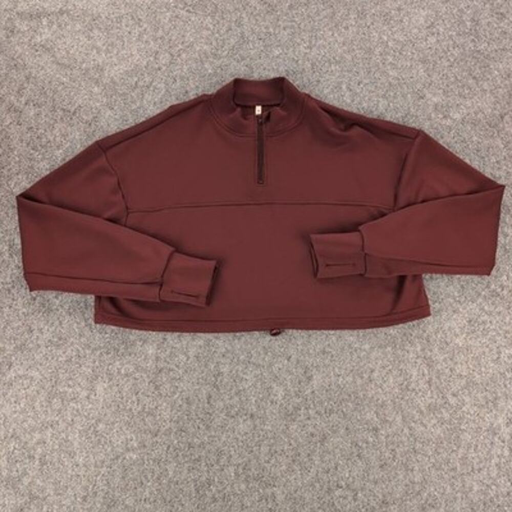 Halara Sweatshirt Womens Medium Red Cropped Mock Neck Quarter Zip Stretch